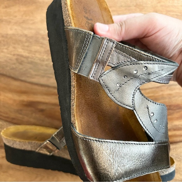 NAOT Kimberly silver bronze metallic women’s slide sandals with cork footbed - Picture 6 of 10